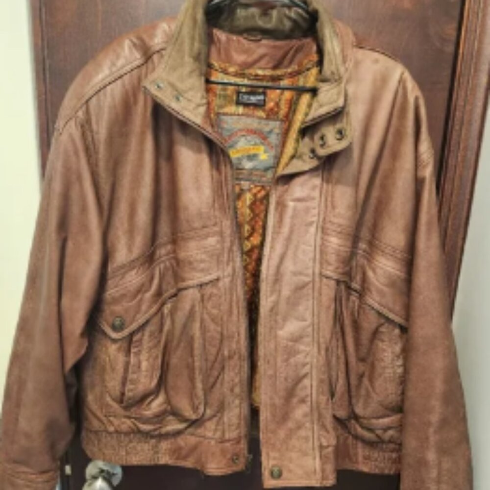 Adventure Bound Men's XL Thinsulate‎ Brown Leather Bomber Jacket Vintage Rare